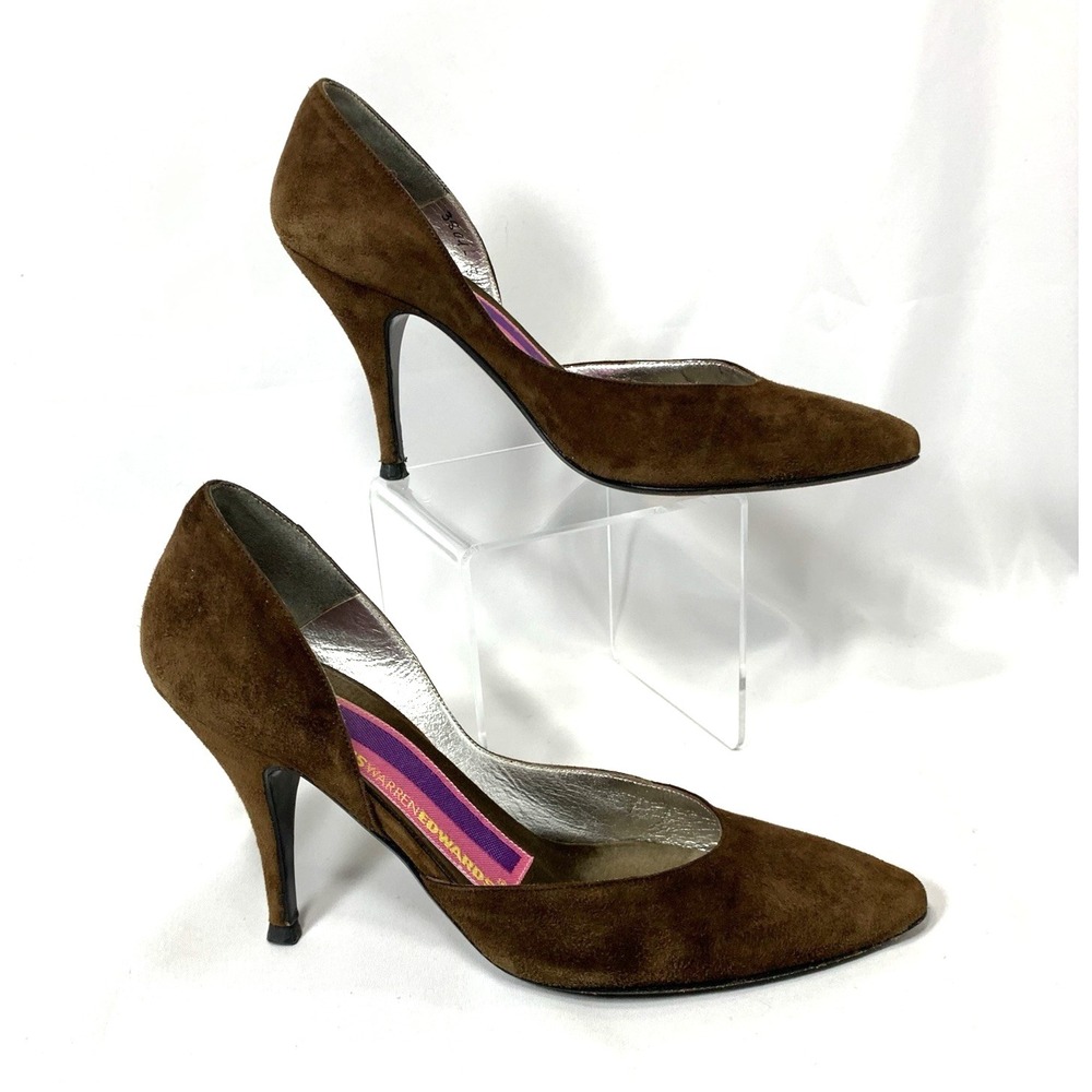 Susan Bennis Warren Edwards Pumps Womens 5.5 Brown Suede Heel Handmade in Italy